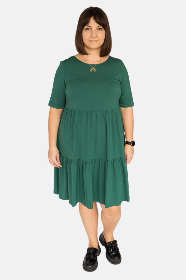 sukienka bawełniana z falbanami sukienka zielona zielona sukienka zielona sukienka bawełniana zielona sukienka z krótkim rękawem sukienka odcinana w talii sukienka letnia